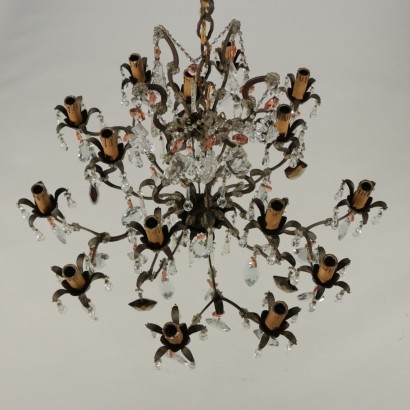 15 Lights Chandelier Iron Glass Italy 20th Century