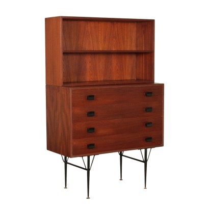 Chest of Drawers Teak Veneer Brass Metal Italy 1960s