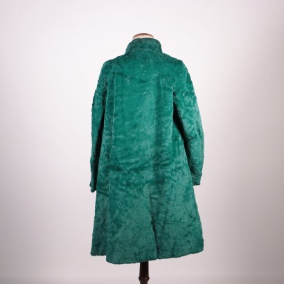 Vintage Emerald Green Faux Fur Coat Italy 1970s