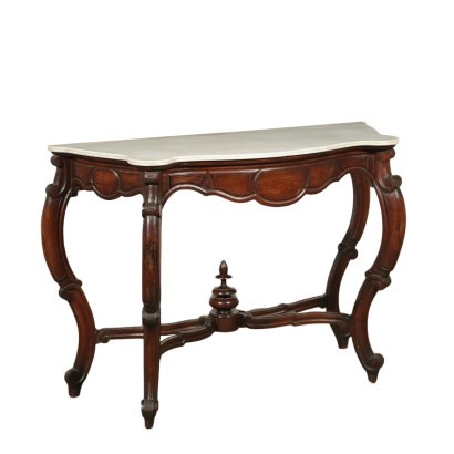 Umbertine Console Walnut White Marble Italy 19th Century