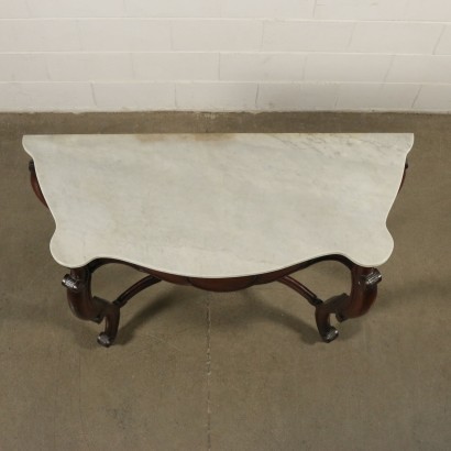 Umbertine Console Walnut White Marble Italy 19th Century