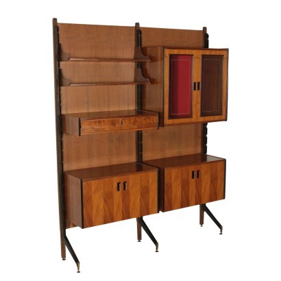 Bookcase Tanganika Walnut Veneer Metal Italy 1960s Italian Production