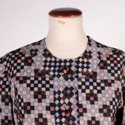 Robe Vintage Motifs Géométriques Mélange Laine Italie Années 1970 1980