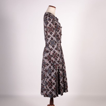 Vintage Midi Dress with Geometrical Pattern Wool Italy 1970s