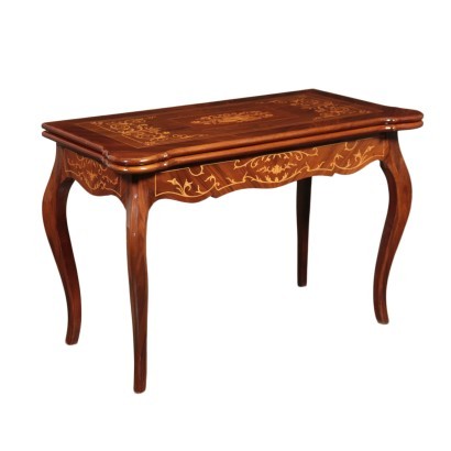 Revival Inlaid Game Table Mahogany Walnut Marple Italy 20th Century