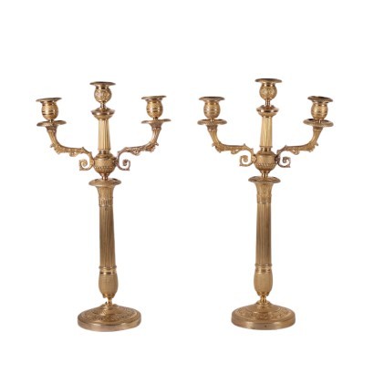 Pair Of Candelabra Bourbon Restoration Gilded Bronze About 1830