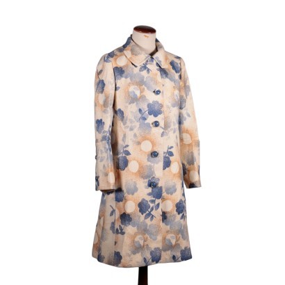 Vintage Coat with Floral Drawing Wool Italy 1970s