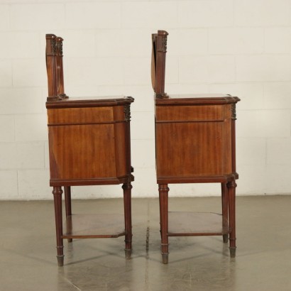 Pair of Revival Bedside Tables Mahogany Mirror Marple Italy 20th Cent