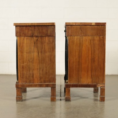 Pair of Empire Bedside Tables Walnut Poplar Shear Plate Italy 19th Cen