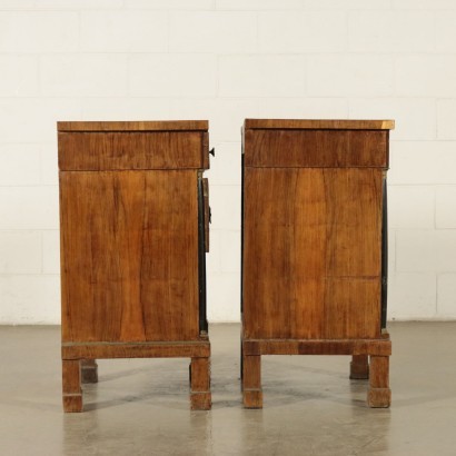 Pair of Empire Bedside Tables Walnut Poplar Shear Plate Italy 19th Cen