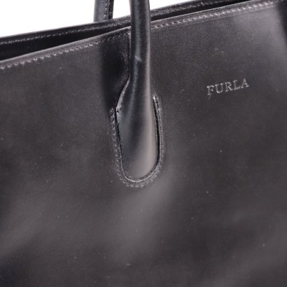 Black Furla Shoulde Bag Leather Bologna Italy