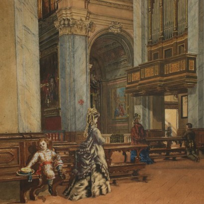 Church's Interior Mixed Media on Paper 1872