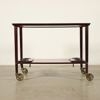 Service Trolley Stained Beech Galss Brass Italy 1950s