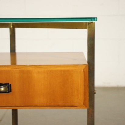 Pair Of Bedside Tables Mahogany Veneer Brass Glass Italy 1960s