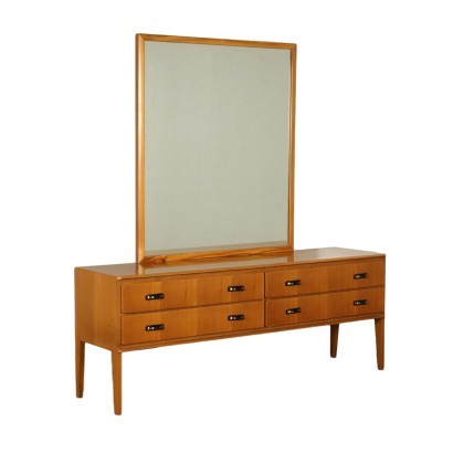 Chest of Drawer Mahogany Veneer Brass Mirror Italy 1960s