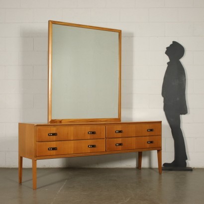 Chest of Drawer Mahogany Veneer Brass Mirror Italy 1960s