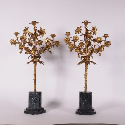 antiquariato, candelabro, antiquariato candelabro, candelabro antico, candelabro antico italiano, candelabro di antiquariato, candelabro neoclassico, candelabro del 800,Coppia di Candelabri in Bronzo Dorato