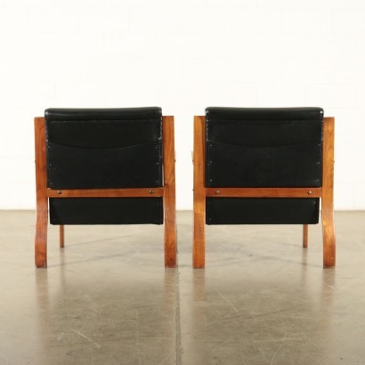 Pair Of Armchairs Mario Bellini Stained Beech Leatherette Foam 1960s