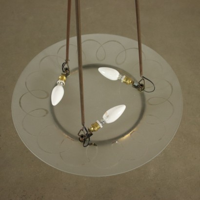 Ceiling Lamp Brass Glass Italy 1950s