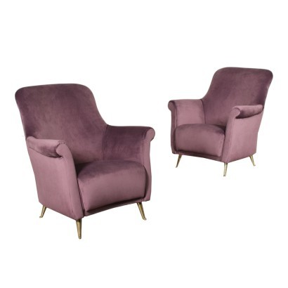 Pair Of Armchairs Foam Spring Velvet Italy 1950s