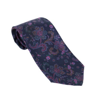 Vintage YSL Blue and Parple Paisley Tie Silk Paris 1960s-1970s