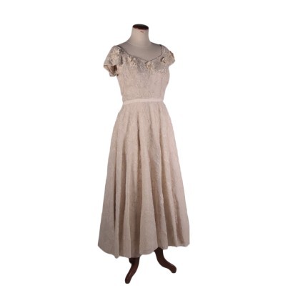 Vintage Long Cream Forma Dress Silk Lace 1960s-1970s