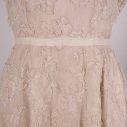 Vintage Long Cream Forma Dress Silk Lace 1960s-1970s