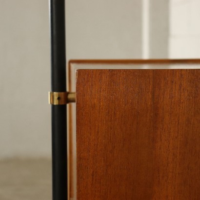 Bookcase Teak Veneer Brass Enamelled Metal Italy 1950s 1960s