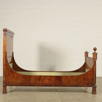 Empire Single Bed Striped Walnut Bronze Italy 19th Century