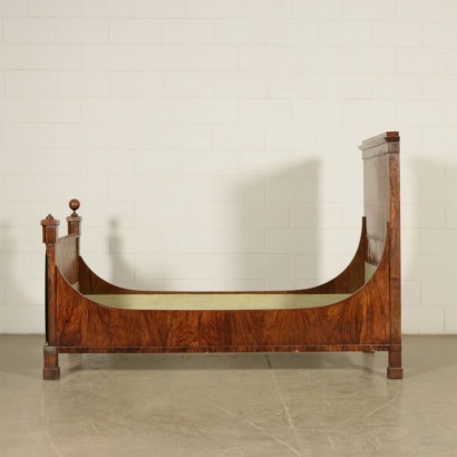 Empire Single Bed Striped Walnut Bronze Italy 19th Century