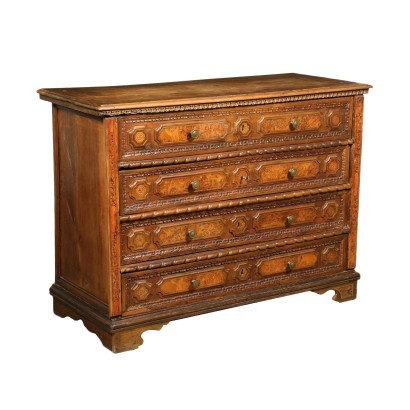 Engraved Chest of Drawers Poplar Silver Fir Walnut Italy 18th Century