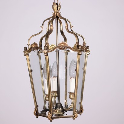 Lantern Glass Gilded Bronze Italy Early 20th Century