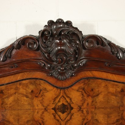 Barocchetto Revival Queen Bed Mahogany Walnut Italy 20th Century