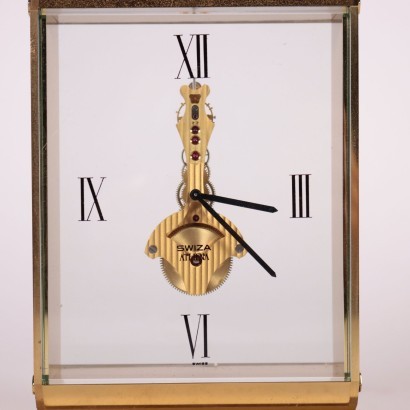 Swiza Athena Horloge de Table Laiton Suisse Années 1960