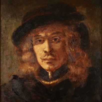Male Portrait Oil on Plywood 20th Century