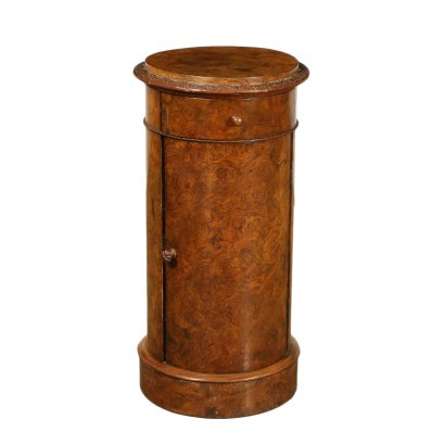 Column-Shaped Bedside Table Walnut Burl Sessile Oak Italy 19th Century