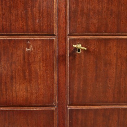 Cabinet Mahogany Veneer Brass Mirror Italy 1950s