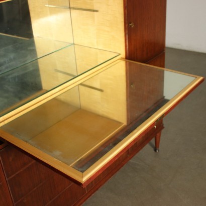 Cabinet Mahogany Veneer Brass Mirror Italy 1950s