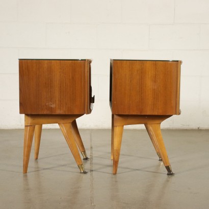 Bedside Tables Mahogany Veneer Glass Brass Italy 1950s-1960s