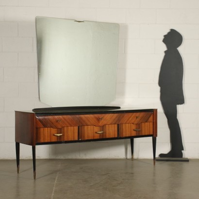 Dresser Veneered Wood Brass Glass Mirror Italy 1950s-1960s