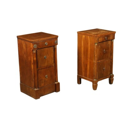 Pair of Empire Bedside Tables Walnut Italy 19th Century