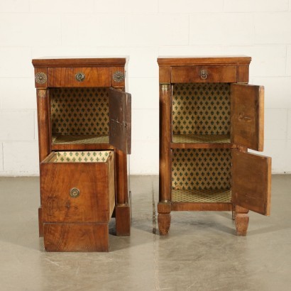 Pair of Empire Bedside Tables Walnut Italy 19th Century