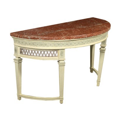 Console Demi-Lune Néoclassique Peuplier Marbre - Italie XVIII Siècle