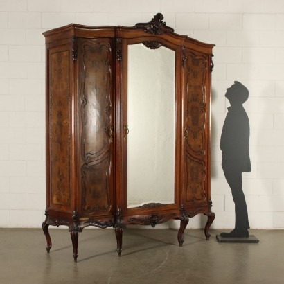 Barocchetto Revival Wardrobe Mahogany Walnut Mirror Italy 20th Century