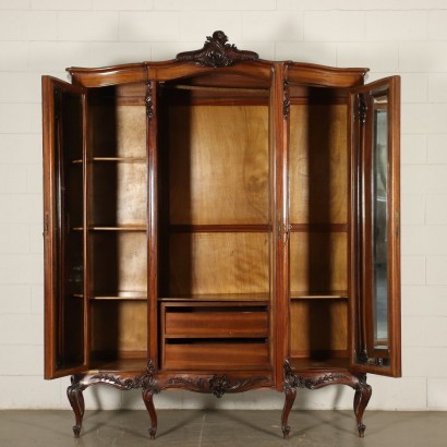 Barocchetto Revival Wardrobe Mahogany Walnut Mirror Italy 20th Century