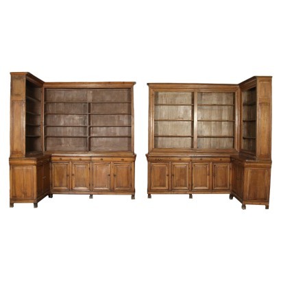 Pair of Charles X Bookcases Walnut Poplar Italy 19th Century