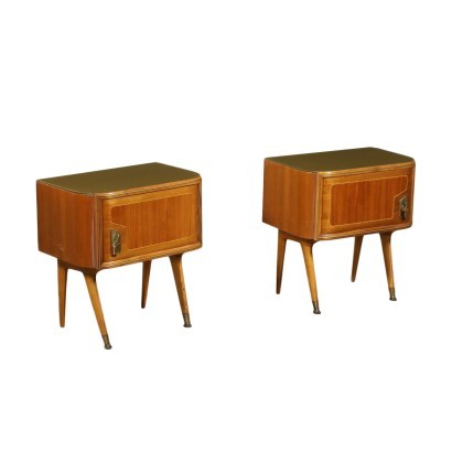 Bedside Tables Mahogany Veneer Glass Brass Italy 1950s-1960s