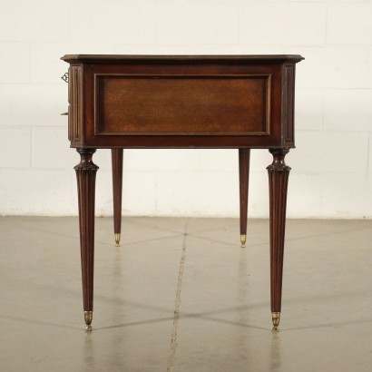 Neo-Classical Revival Open Desk Walnut Veneer Brass Italy 20th Century