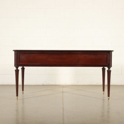 Neo-Classical Revival Open Desk Walnut Veneer Brass Italy 20th Century