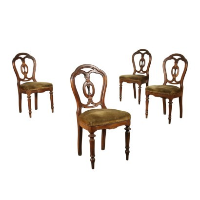 Group of 4 Ubertine Chairs Walnut Padded Italy 19th Century